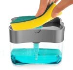 Kin 2in1 Soap Pump Plastic Dispenser and Sponge Holder for Kitchen Sink Dish Washing. 380ml.